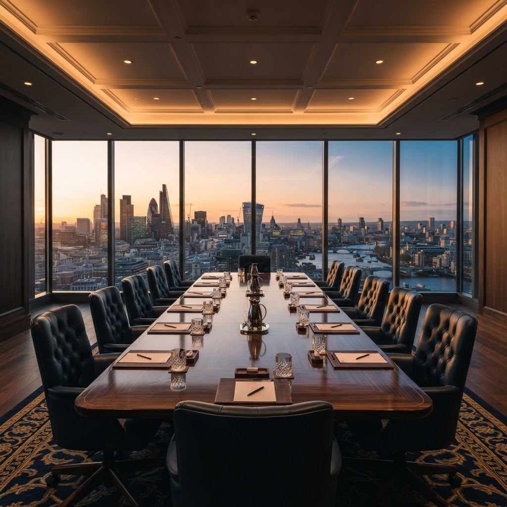 Executives collaborating in a modern boardroom